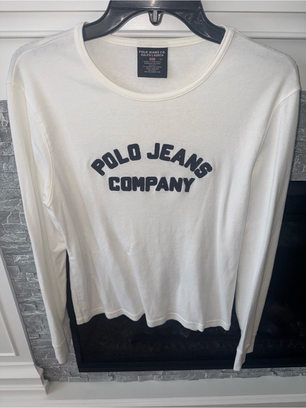 Polo by Ralph Lauren Women’s White Long Sleeve Tee Navy Logo Polo Jeans Company